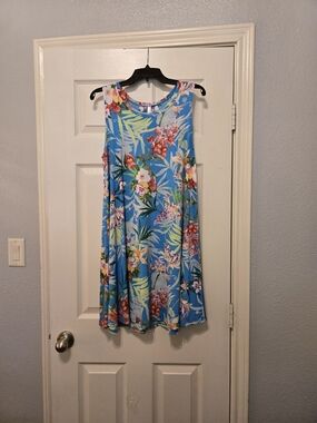Source Unknown Bright Blue Tropical Floral Midi Dress